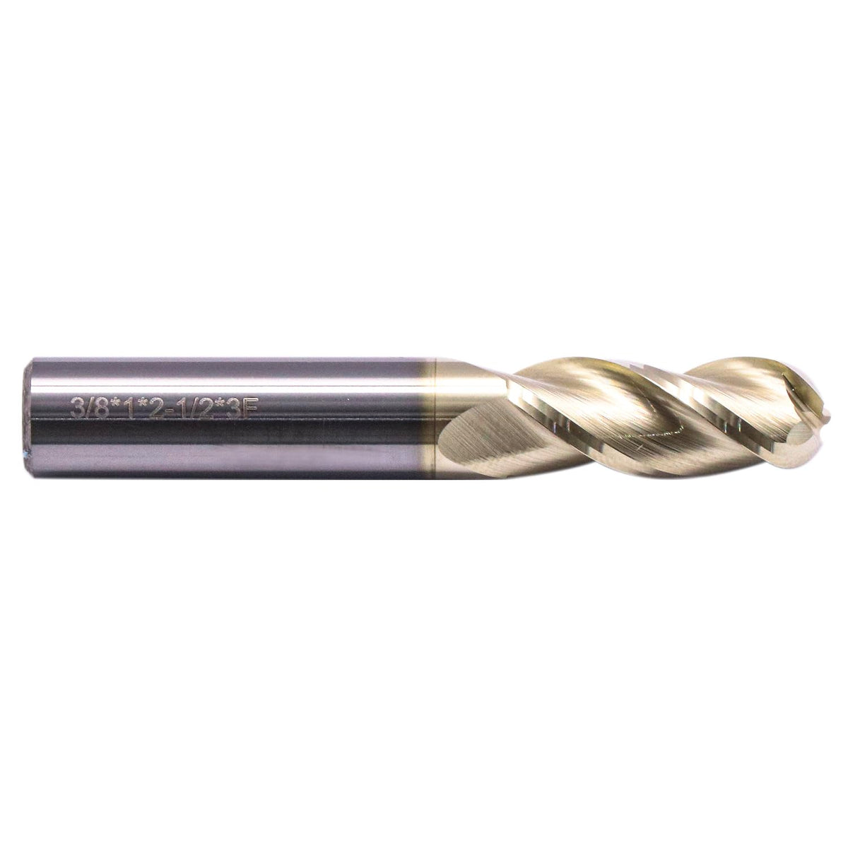 3/8" 3 Flute Solid Carbide Ball Nose End Mill for Aluminum, ZrN Coated