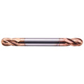 1/4" 4 Flute Solid Carbide Ball Nose End Mill, Double End, TiSiN Coated