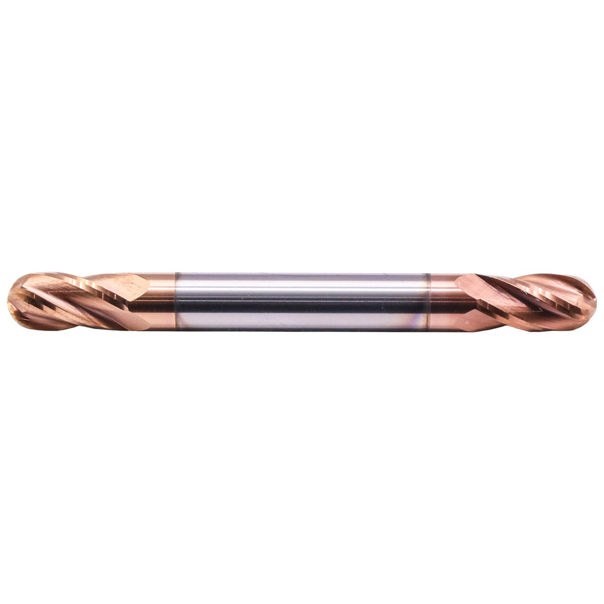 1/4" 4 Flute Solid Carbide Ball Nose End Mill, Double End, TiSiN Coated
