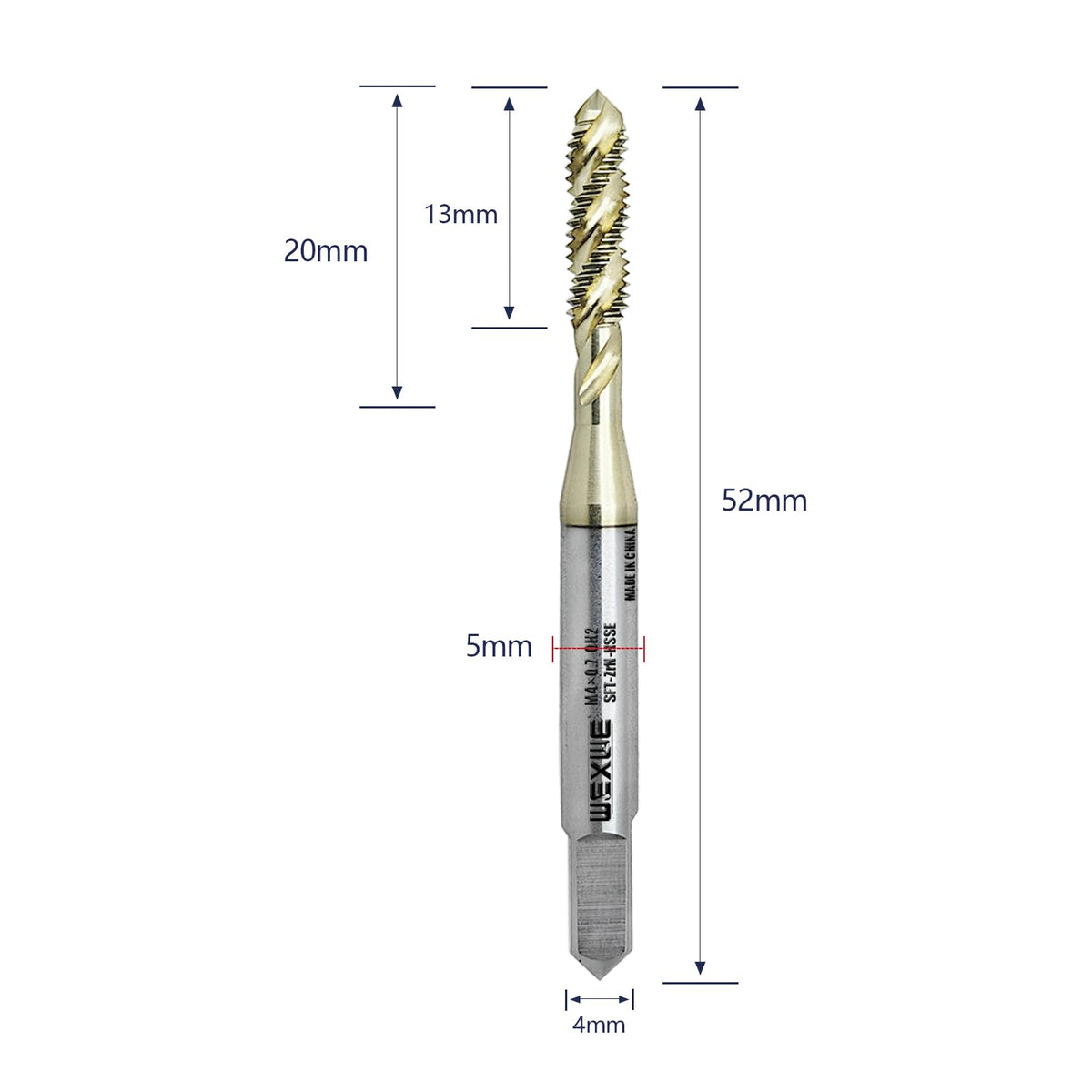 WEXWE Tools M4 x 0.7 AlSiTiN Coating Spiral Flute Thread Tap, Metric Machine Threading Tap High Speed Steel Cobalt(HSSCo), Round Shank with Square End, H2 Tolerance, 2pcs