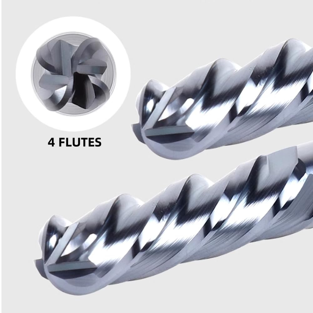 Hunricho 5Pcs Carbide Ball Nose CNC Router Bits 1/4" Cutting Diameter Milling Tool HRC45, 1/4" Shank UpCut Spiral End Mill (5pcs)