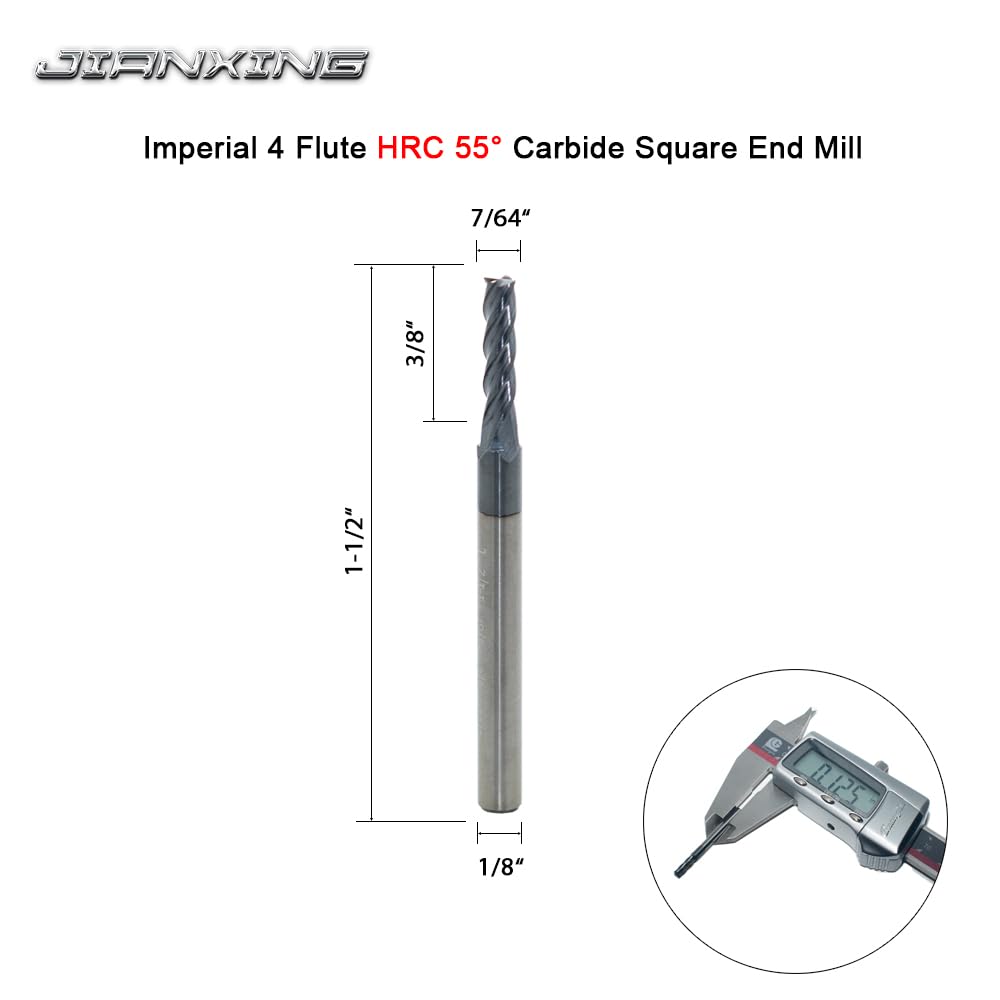 JIANXING 7/64" Carbide Square End Mill, 4 Flute, AlTiN Coating, 4 Pcs