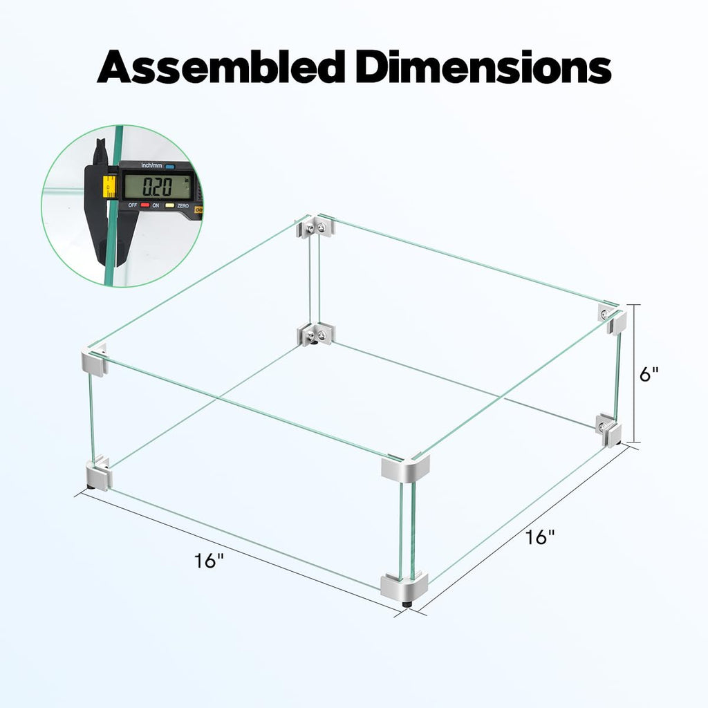 16" x 16" x 6" Glass Wind Guard for Fire Pit Table
