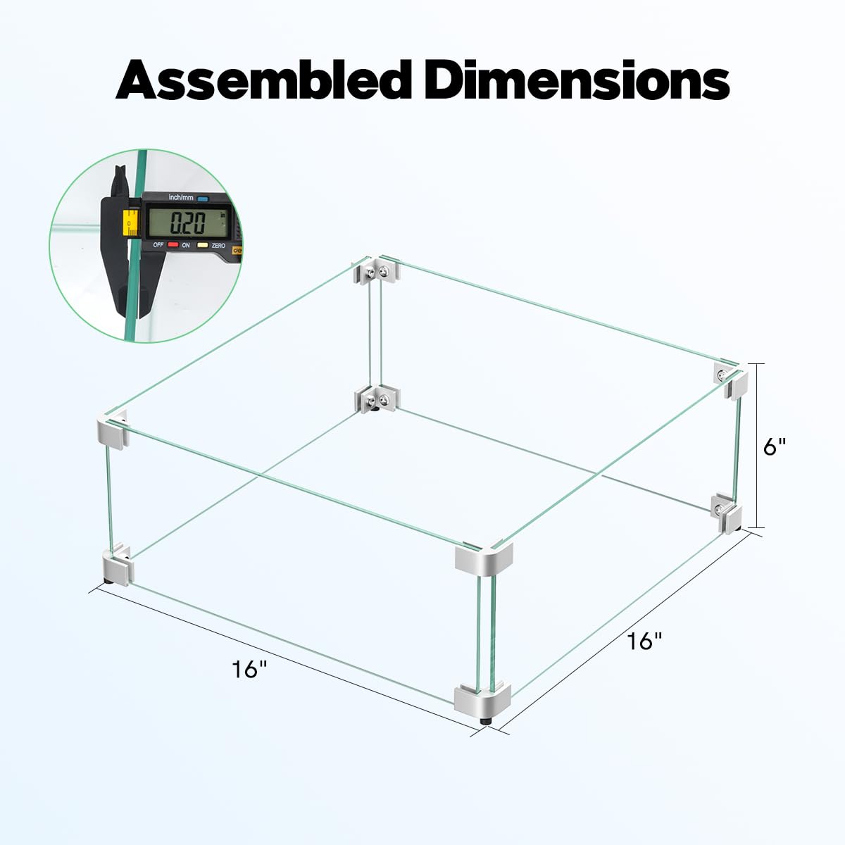 16" x 16" x 6" Glass Wind Guard for Fire Pit Table