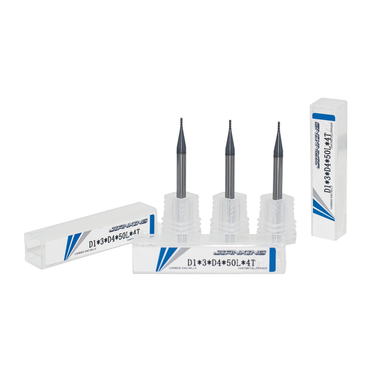 JIANXING 1mm 4-Flute Carbide Square End Mill, 50mm OAL, 3 Pcs