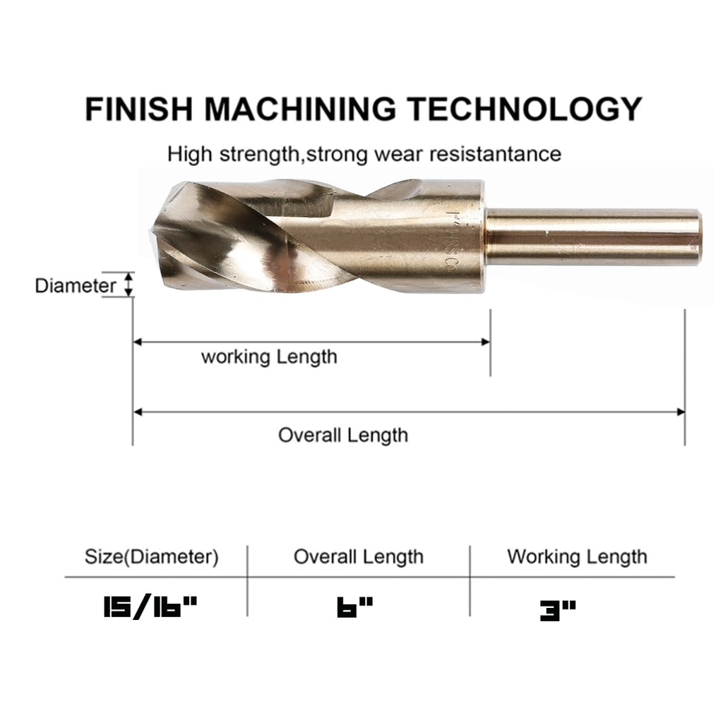 Narwhal 15/16 Drill Bit (1/2 Inch Shank) M35 Cobalt for Hard Metal & Steel