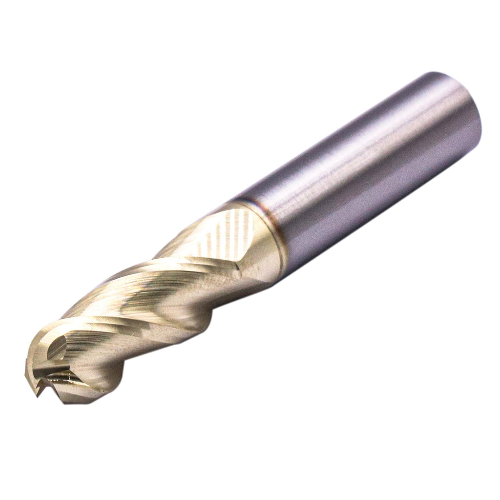 3/8" 3 Flute Solid Carbide Ball Nose End Mill for Aluminum, ZrN Coated