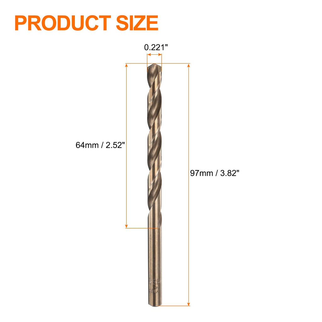HARFINGTON 12pcs Cobalt Drill Bit, #2 0.221" HSS-CO Aircraft Twist Drill Bit with Straight Round Shank for Drilling Stainless Steel Cast Iron Tough Material
