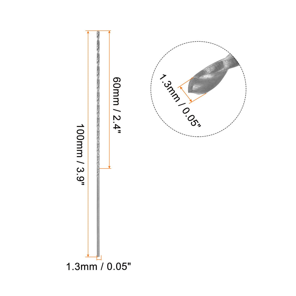 HARFINGTON 10pcs Extra Long Drill Bits, 1.3mm HSS Drill Bit with High Speed Steel Straight Shank 100mm Length for Metal Woodwork Plastic Aluminum Alloy
