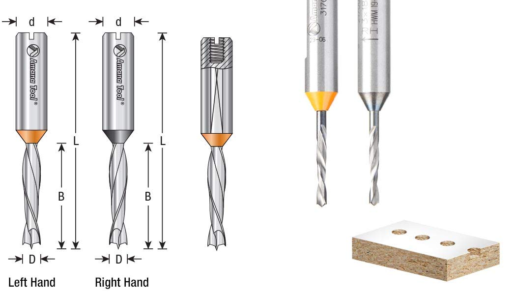 Amana Tool 315103 Solid Carbide Dowel Drill Boring Bit L/H 3mm D x 57.5mm Long x 10x25mm SHK