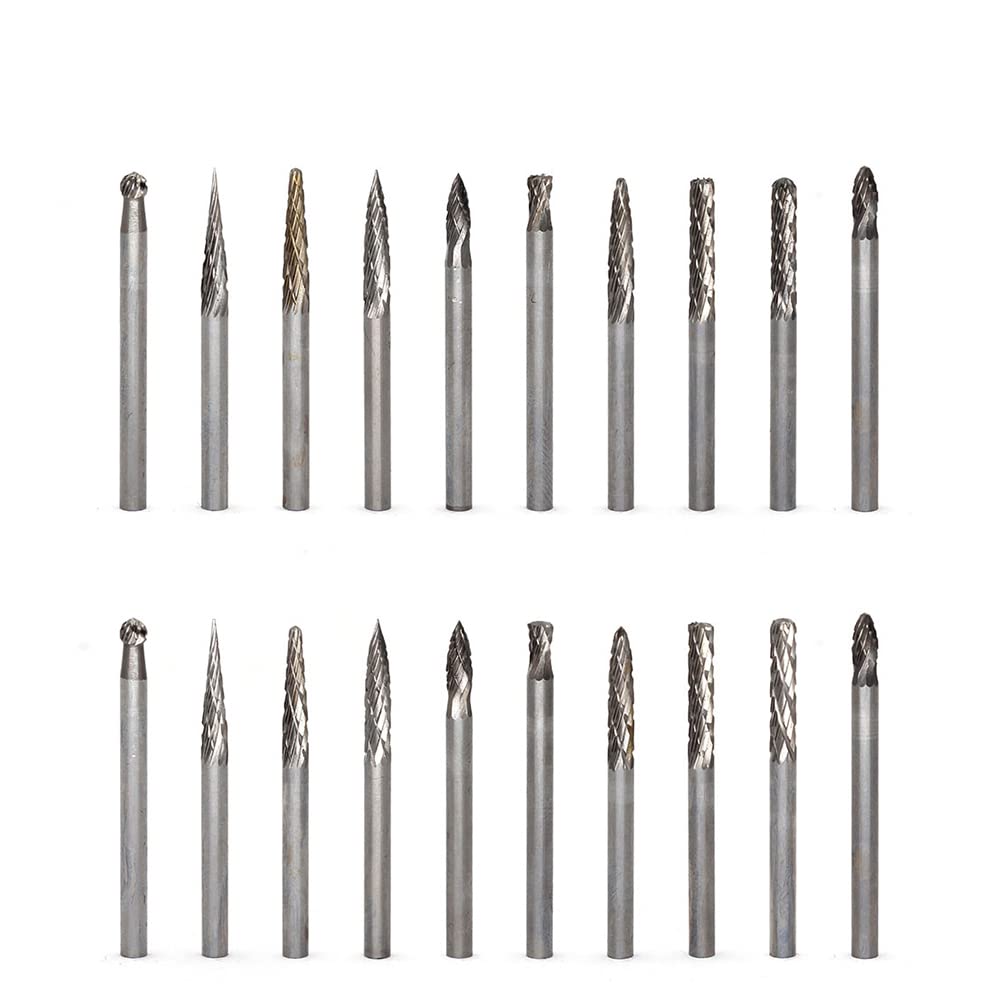 YUFUTOL 20pcs Solid Carbide Burr Set 0.118‘’（3mm） Shank