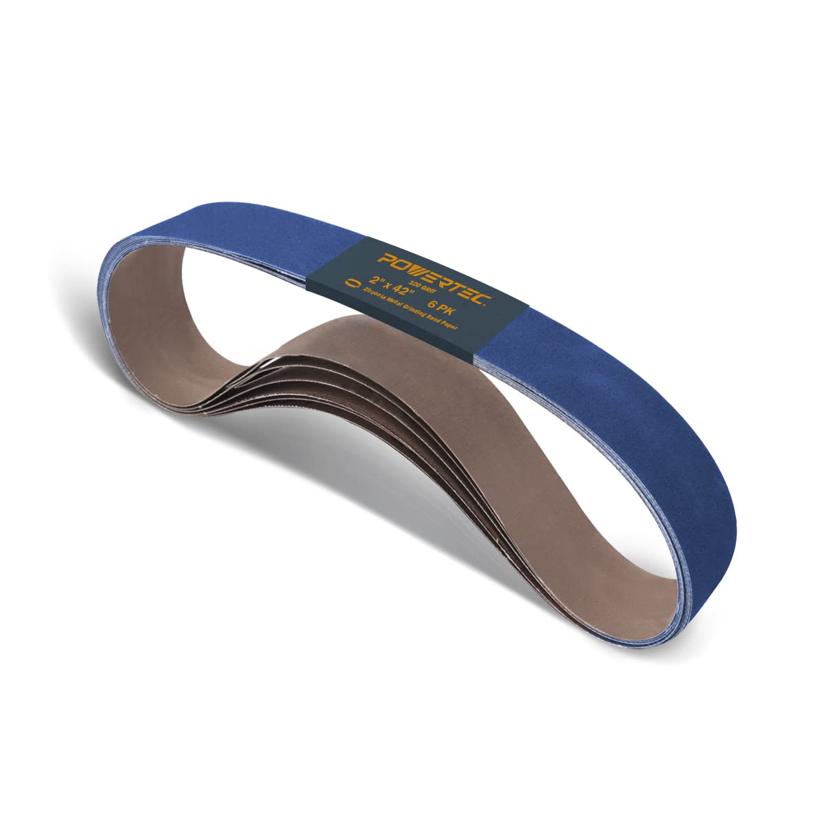 POWERTEC 2x42 Zirconia Sanding Belts, 6PK, 120 Grit 2 x 42 Sanding Belts for 2x42 Belt Sander, Grinder, Belt and Disc Sander, Knife Making, Woodworking, Metal Working (424212Z-6)