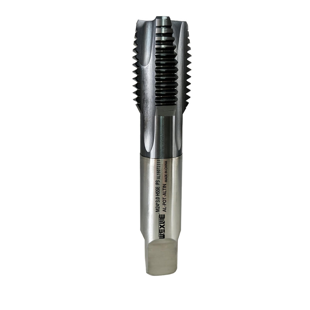 WEXWE Tools M24 x 3.0 Spiral Point Threading Tap, Metric Machine Threading Tap High Speed Steel Cobalt(HSSCo) With AlTiN Coating, Round Shank with Square End, H2 Tolerance, 1PC