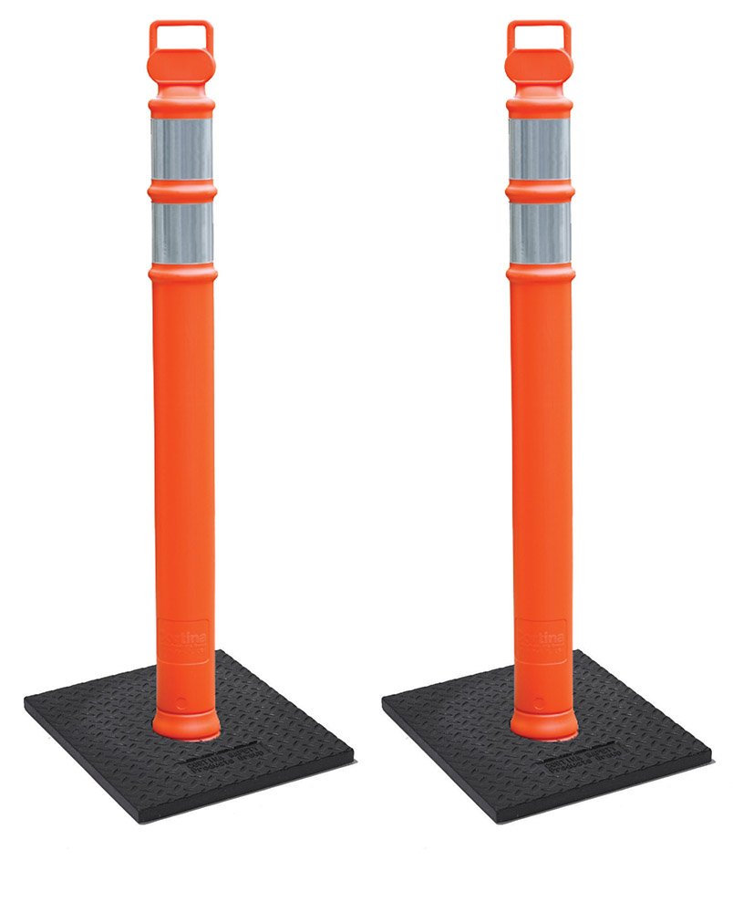 Cortina EZ Grab Delineator 45" Post, 3" Hip Collars with 10 lb Base, 03-747RBC-2, Orange, 2 Pack