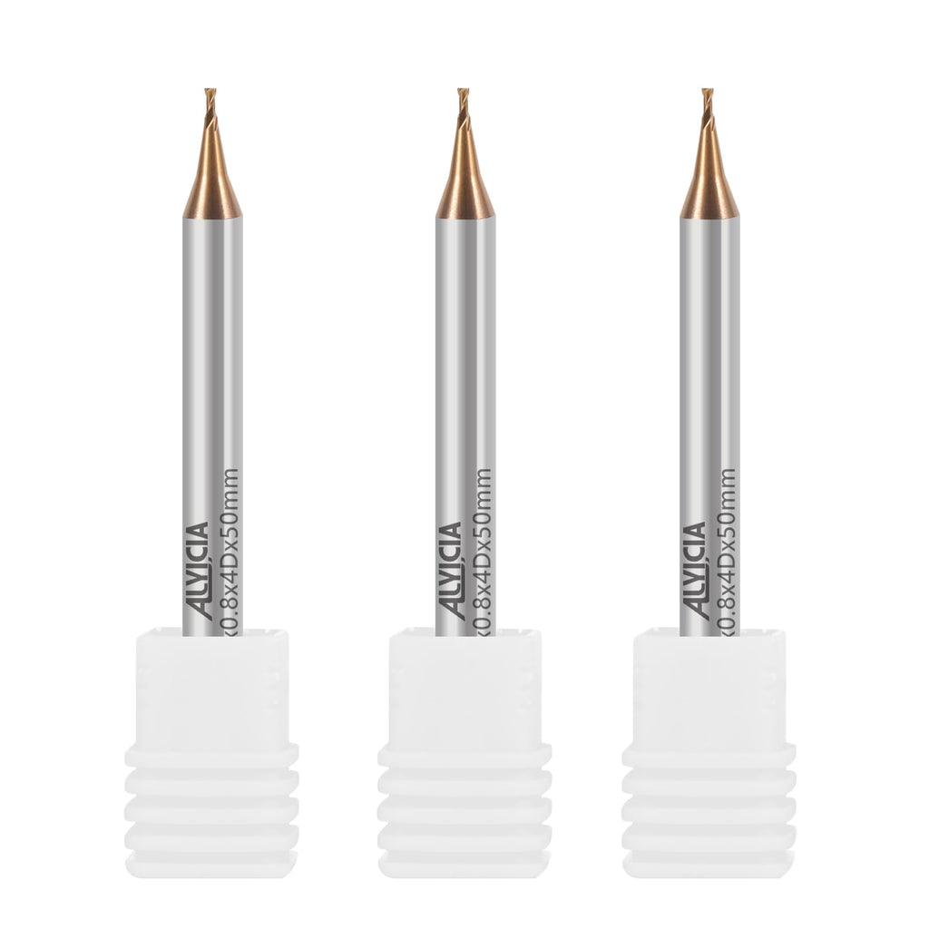 ALYICIA 3PCS 0.4mm TISIN Coated 2-Flute Micro Flat End Mill Set for Steel