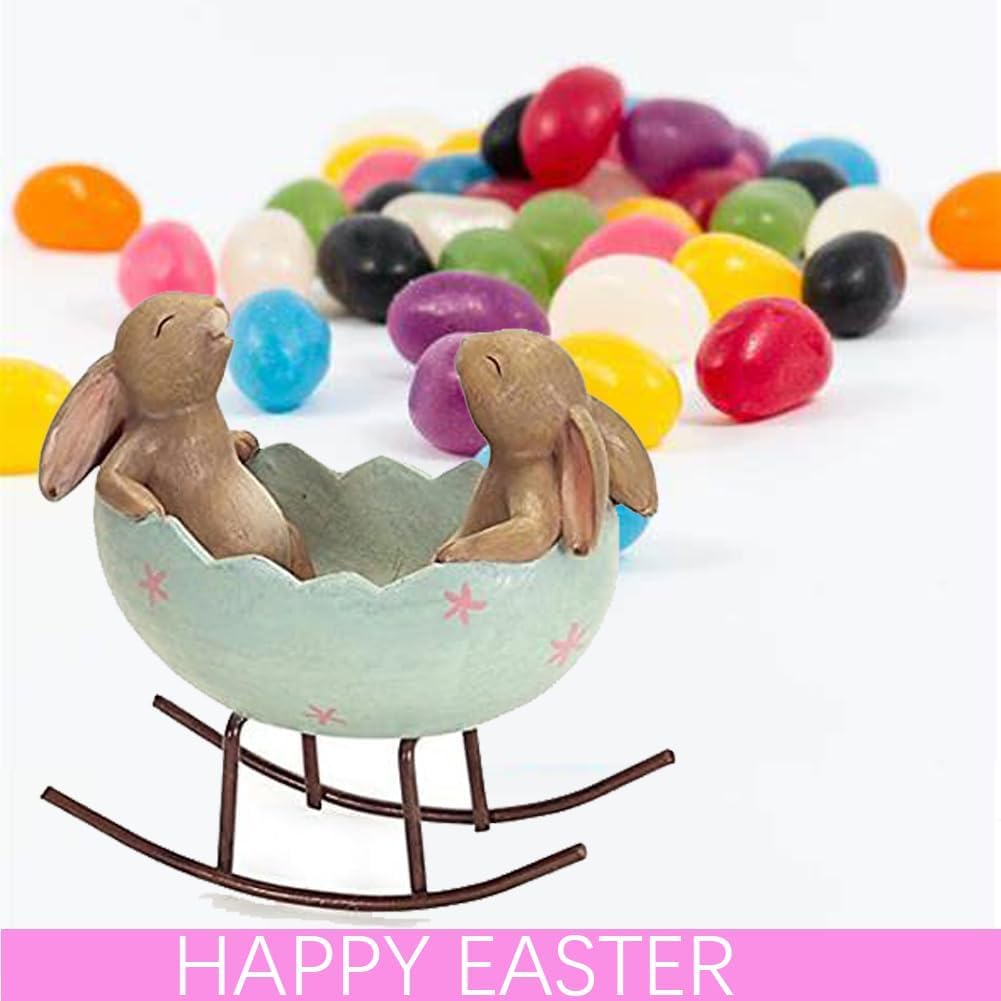 Laughing Bunny Rabbits Rocking in an Easter Egg Cradle Spring Easter Decoration Vintage Rustic Country Bunnies Rabbit