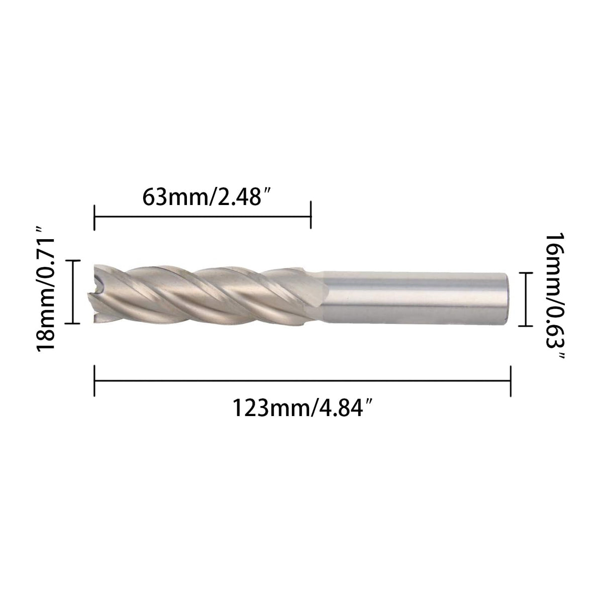 Auniwaig 18mm Straight Shank End Mill Cutter, 4-Flute End Mill Bits,HSS-AL Spiral Bits, Round Shank Milling Cutting Tool for Stainless Steel Alloy Copper Metal 1Pcs