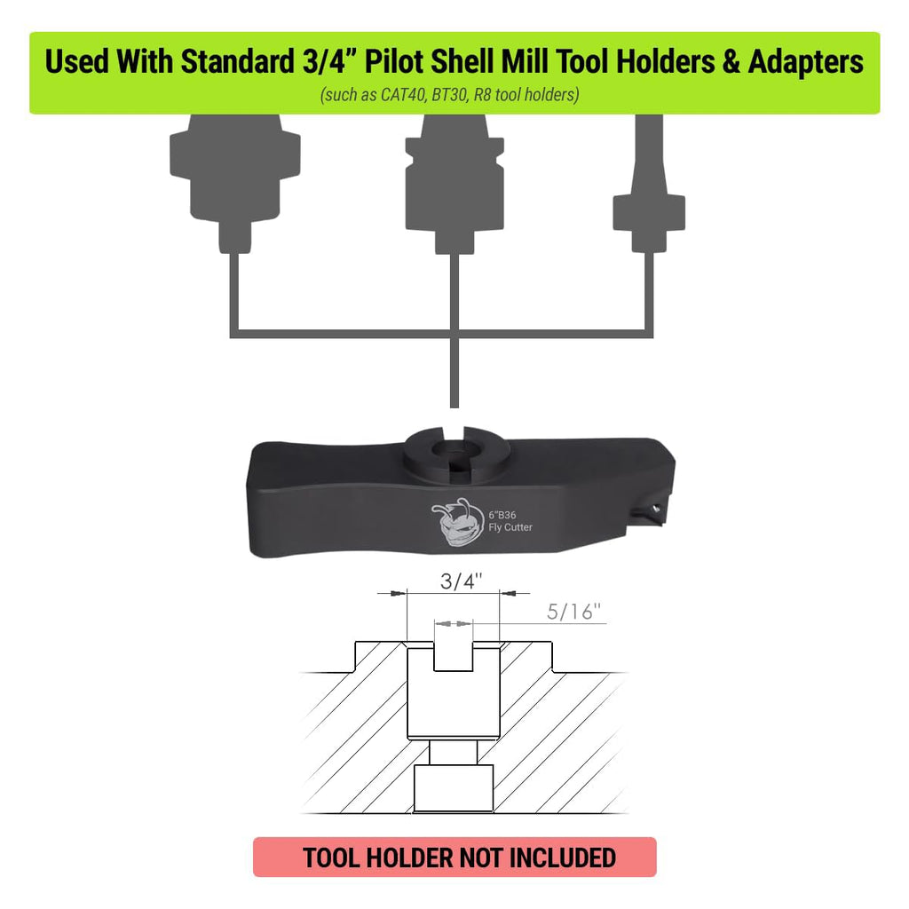 B36 Fly Cutter, 6" Cutting Diameter, 3/4" Pilot Shell Mill Connection, Manufactured in The USA