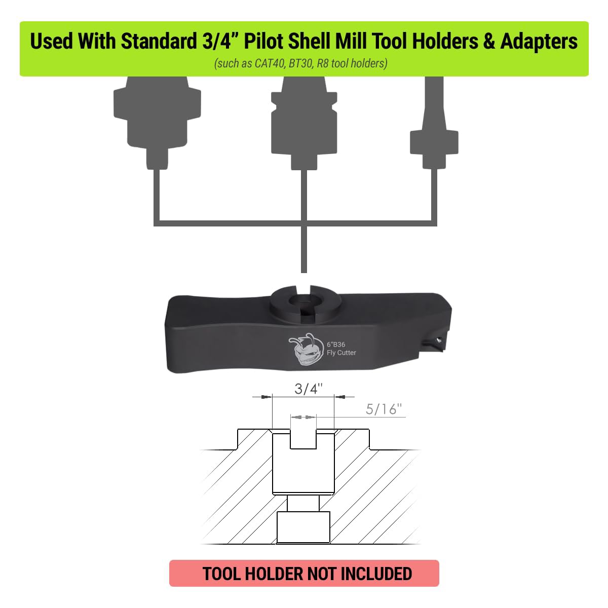 B36 Fly Cutter, 6" Cutting Diameter, 3/4" Pilot Shell Mill Connection, Manufactured in The USA