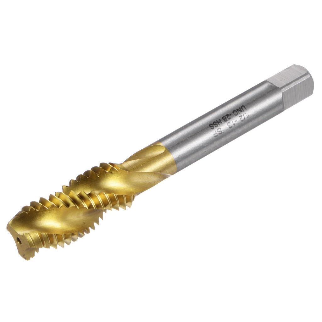 uxcell Spiral Flute Thread Taps, 1/2-13 UNC 2B Screw Threading Tap, Titanium Coated 6542 High Speed Steel Machine Tapping Tools for Machinist Repair