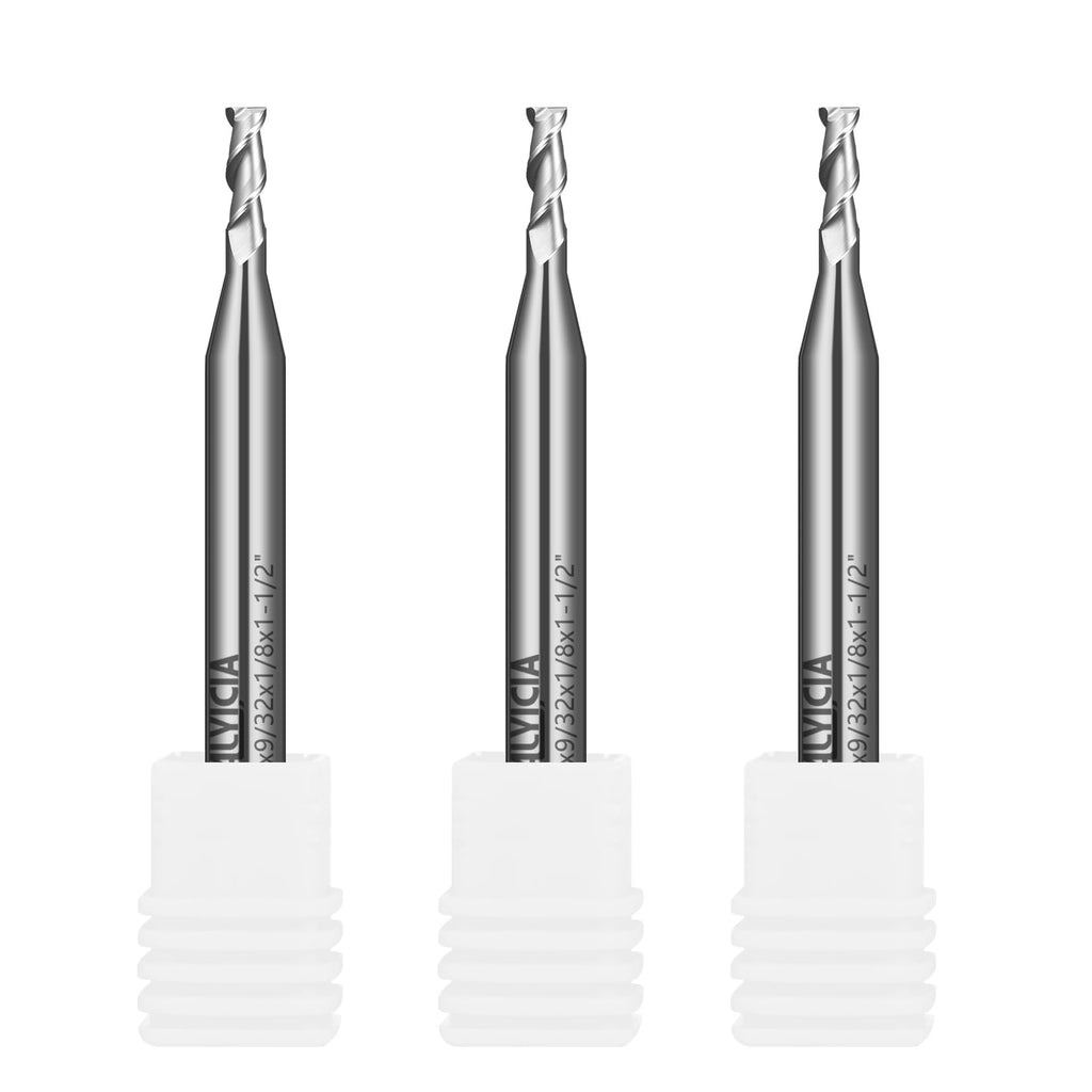 ALYICIA 3PCS 3/32" Uncoated Carbide Square Nose End Mills Set for Aluminum