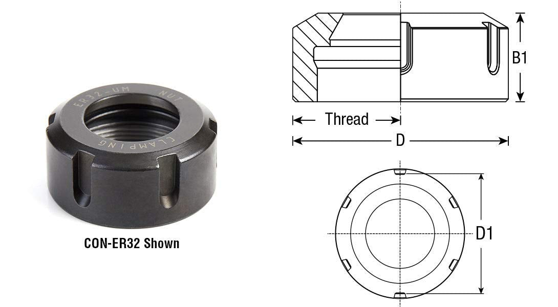 Amana Tool CON-ER11 19mm CNC Collet Nut for Standard ER11