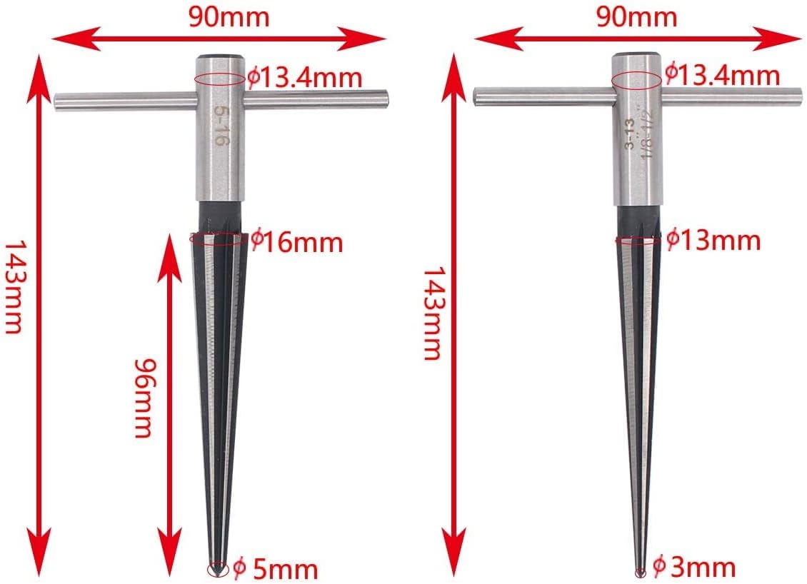 T-Handle Tapered Reamer Set 3–13mm (1/8″–1/2″) & 5–16mm (1/2″–5/8″)