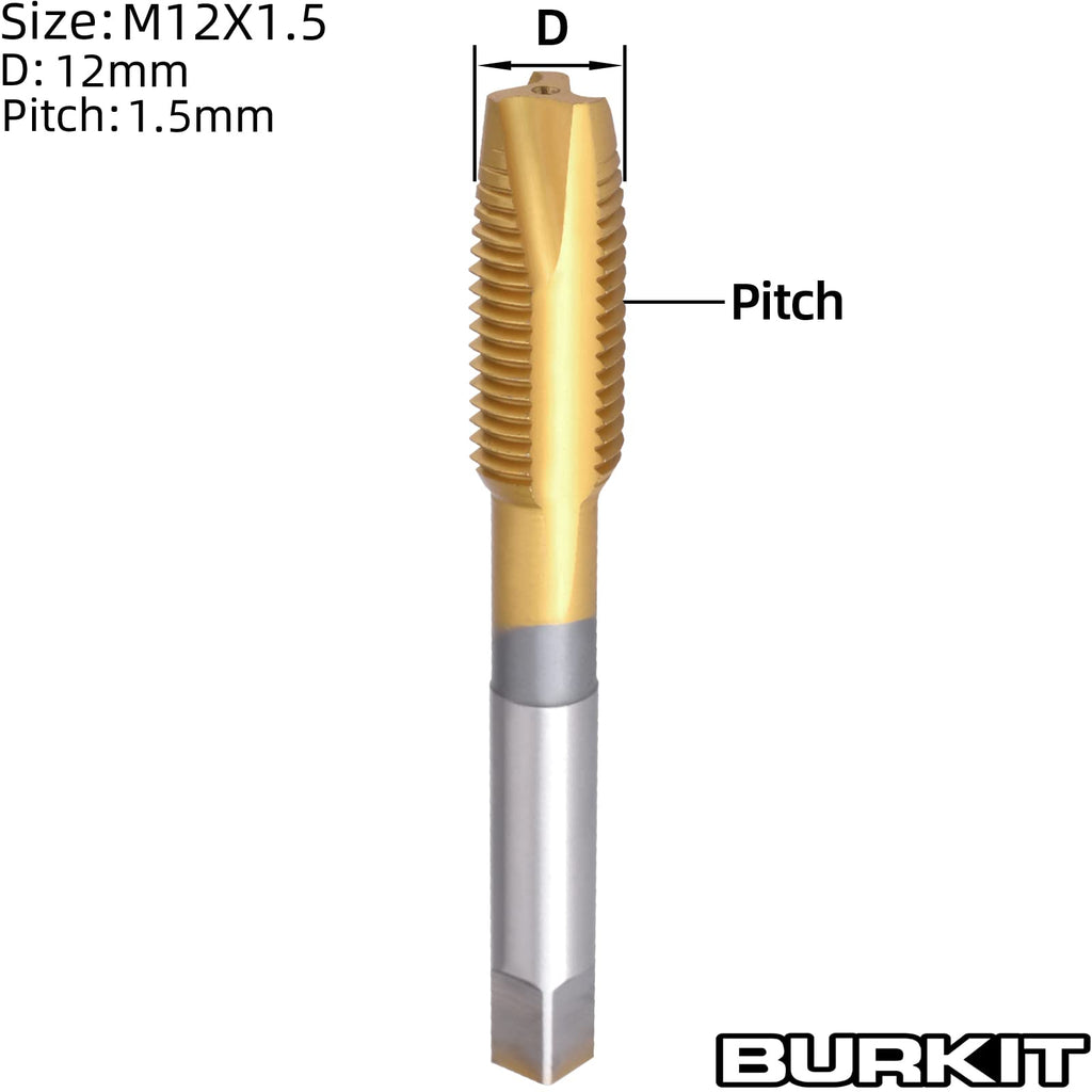 Burkit M12 X 1.5 Titanium Coated Spiral Point Tap