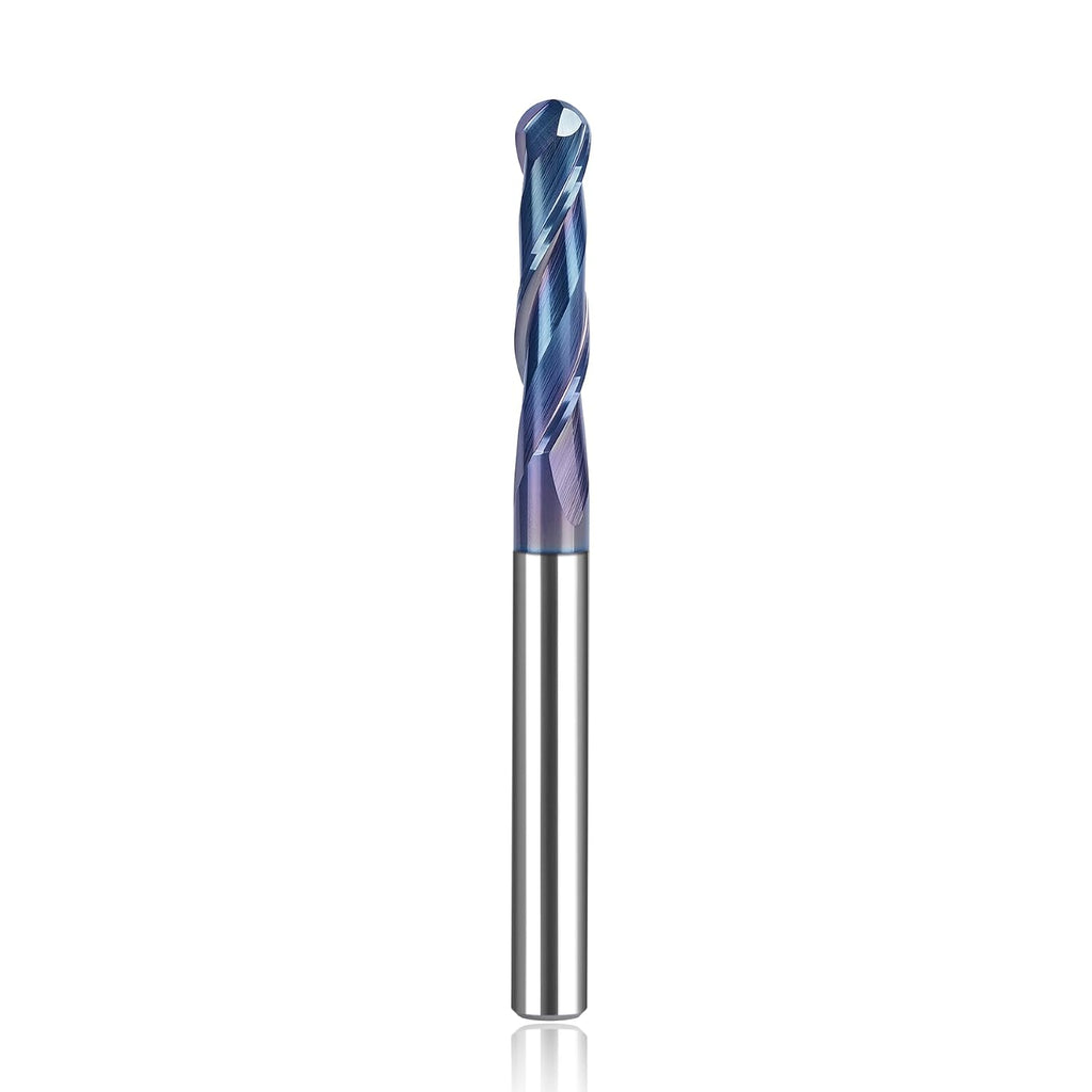 SpeTool Ball Nose CNC Spiral Router Bits, Double Flutes Carbide End Mill 1/4 Inch Shank with TAC Coating, 3 inch Over Length