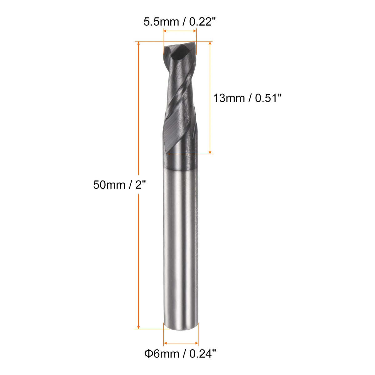 HARFINGTON Square End Mill 5.5mm x 13mm Cutting 6mm Shank Micro Grain Solid Carbide AlTiN Coated 2 Flutes Milling Bit Cutter for Alloy Hardened Steel Aluminum