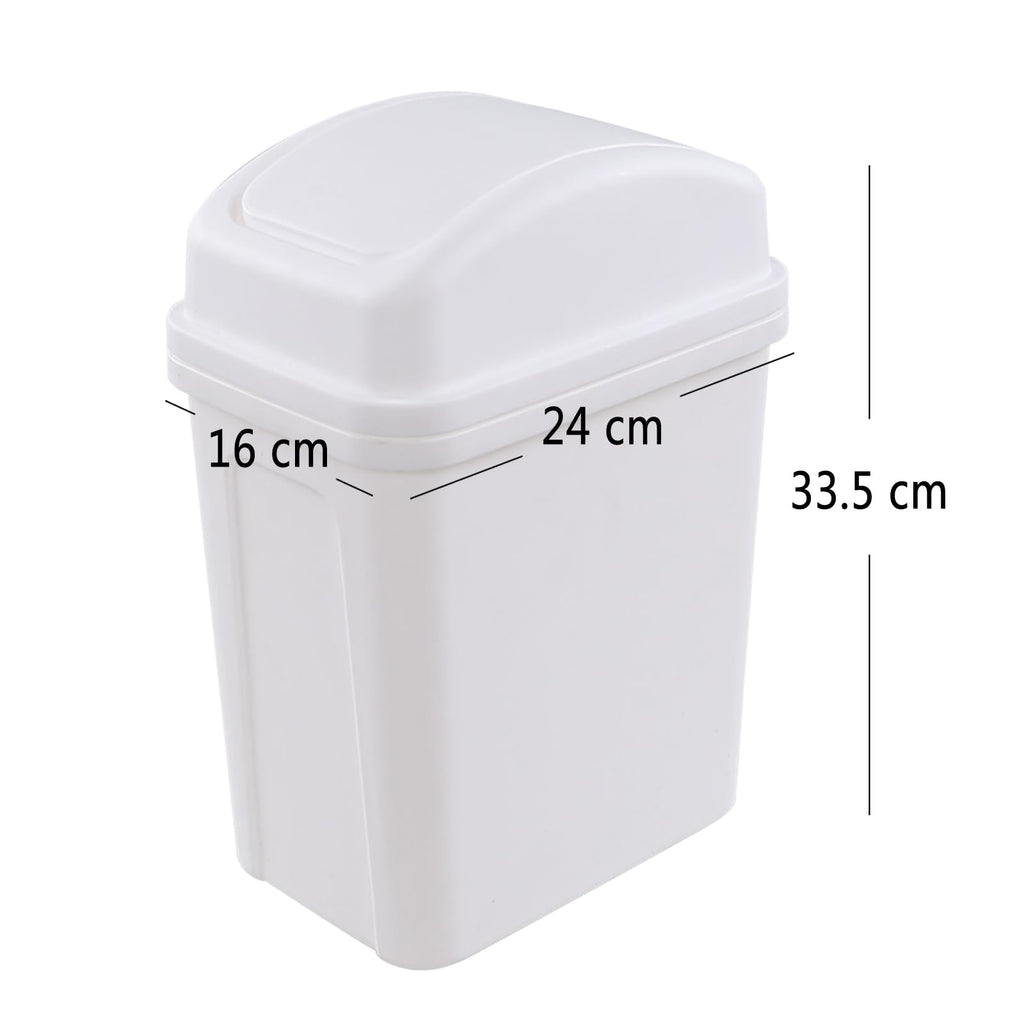 1.8 Gallon Plastic Swing Lidded Trash Can, Small Garbage Bin, White