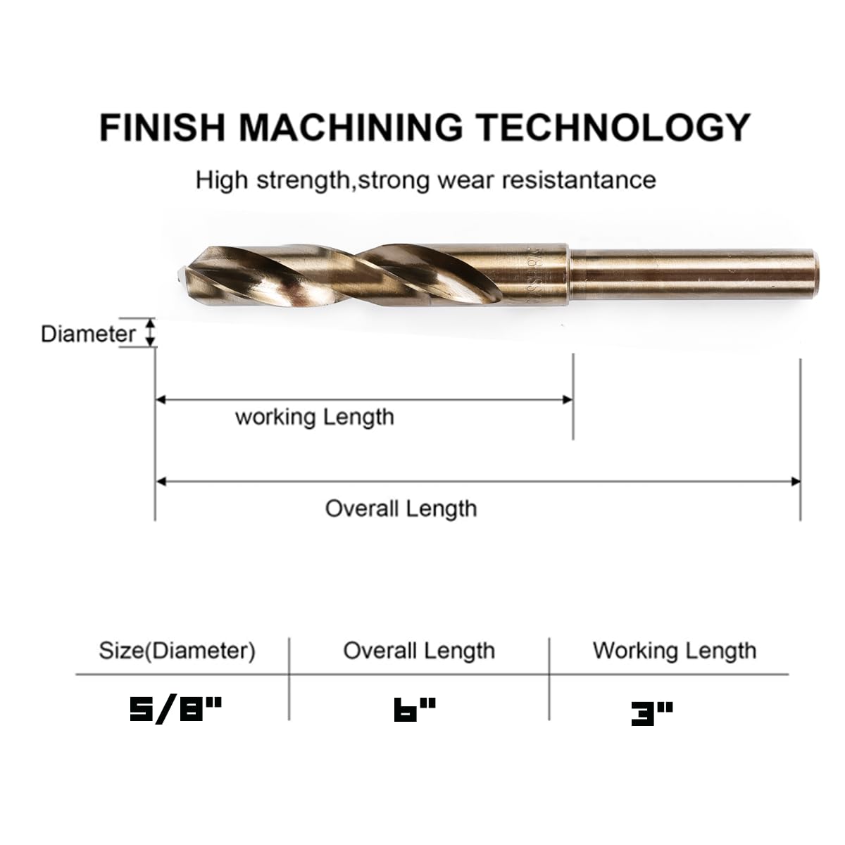 Narwhal 5/8" Drill Bit (3 Pack - 1/2 Inch Shank) Cobalt for Metal & Steel