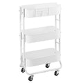 Slim 3-Tier Rolling Utility Cart with Extra Hook, White