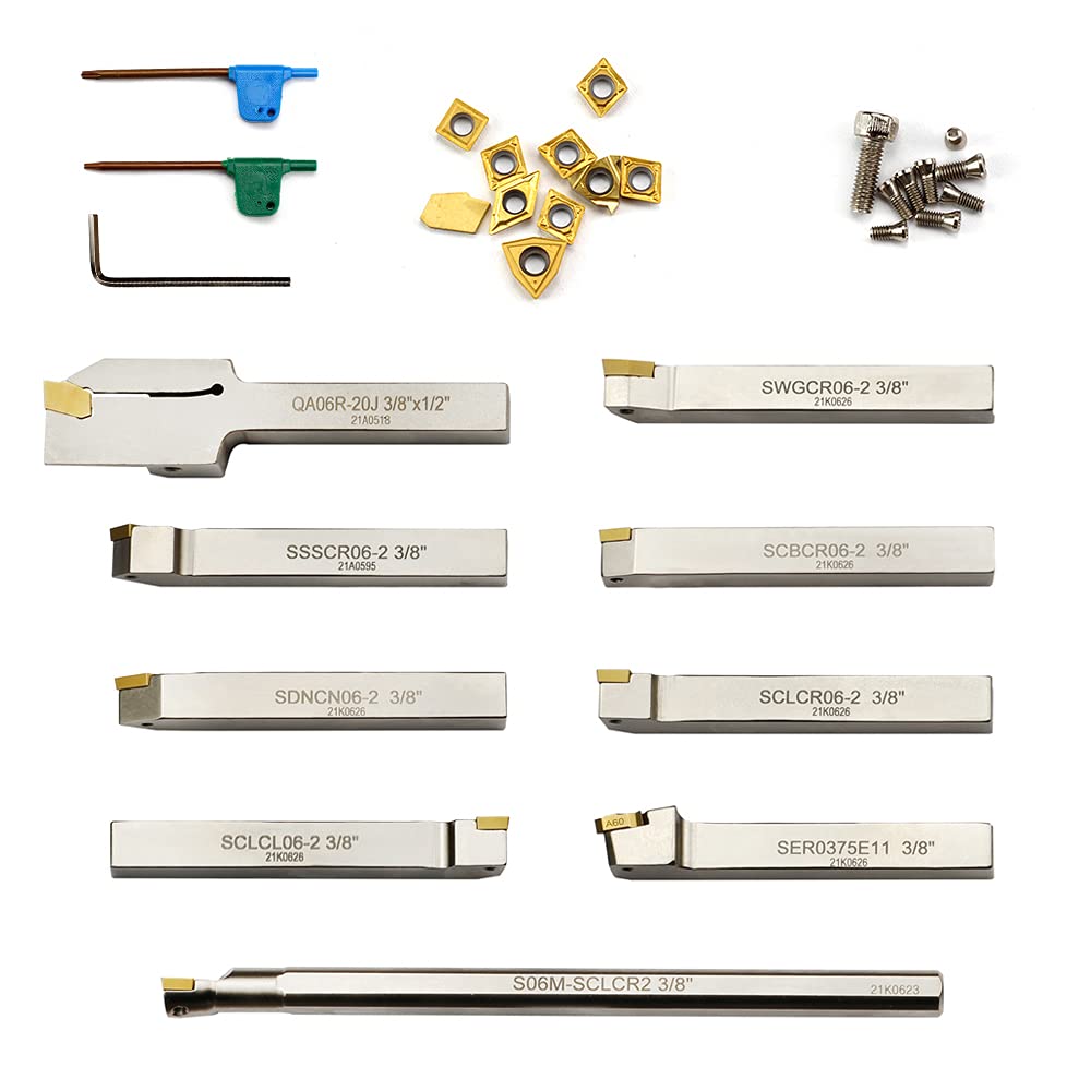 OSCARBIDE 3/8" Shank Metal Lathe Tool & Boring Set, 9-Piece
