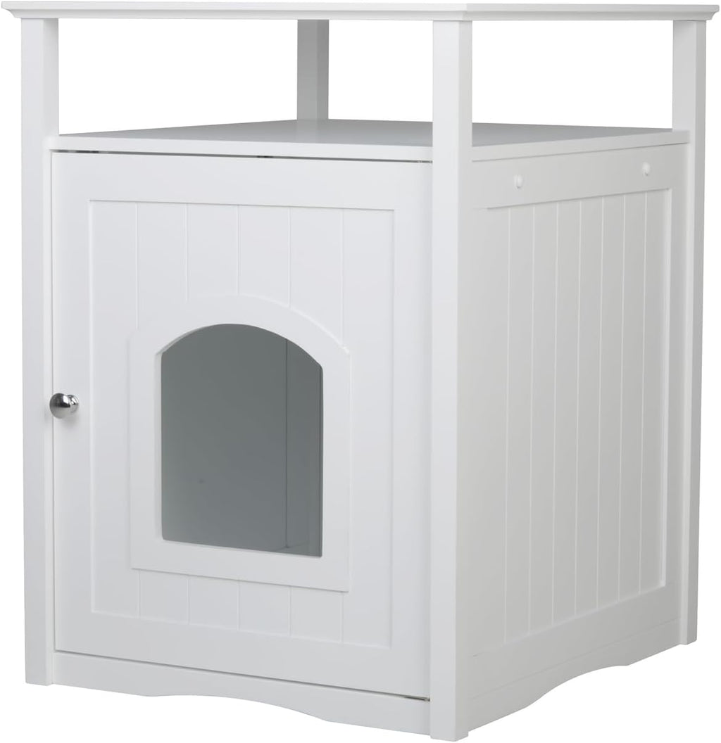 Cat Washroom Litter Box Cover/Night Stand Pet House, Glossy White