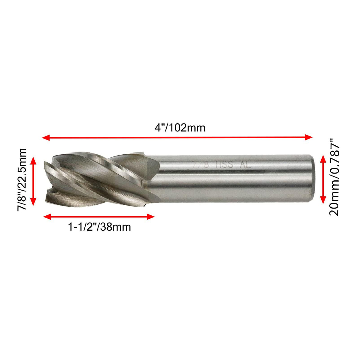 End Mill 4-Flute CNC Milling Bit 7/8" Cutting Dia 20mm Shank Dia