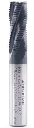 Accusize Cobalt Roughing End Mill, 1/2" Dia, 1/2" Shk, 1-1/4" Flt
