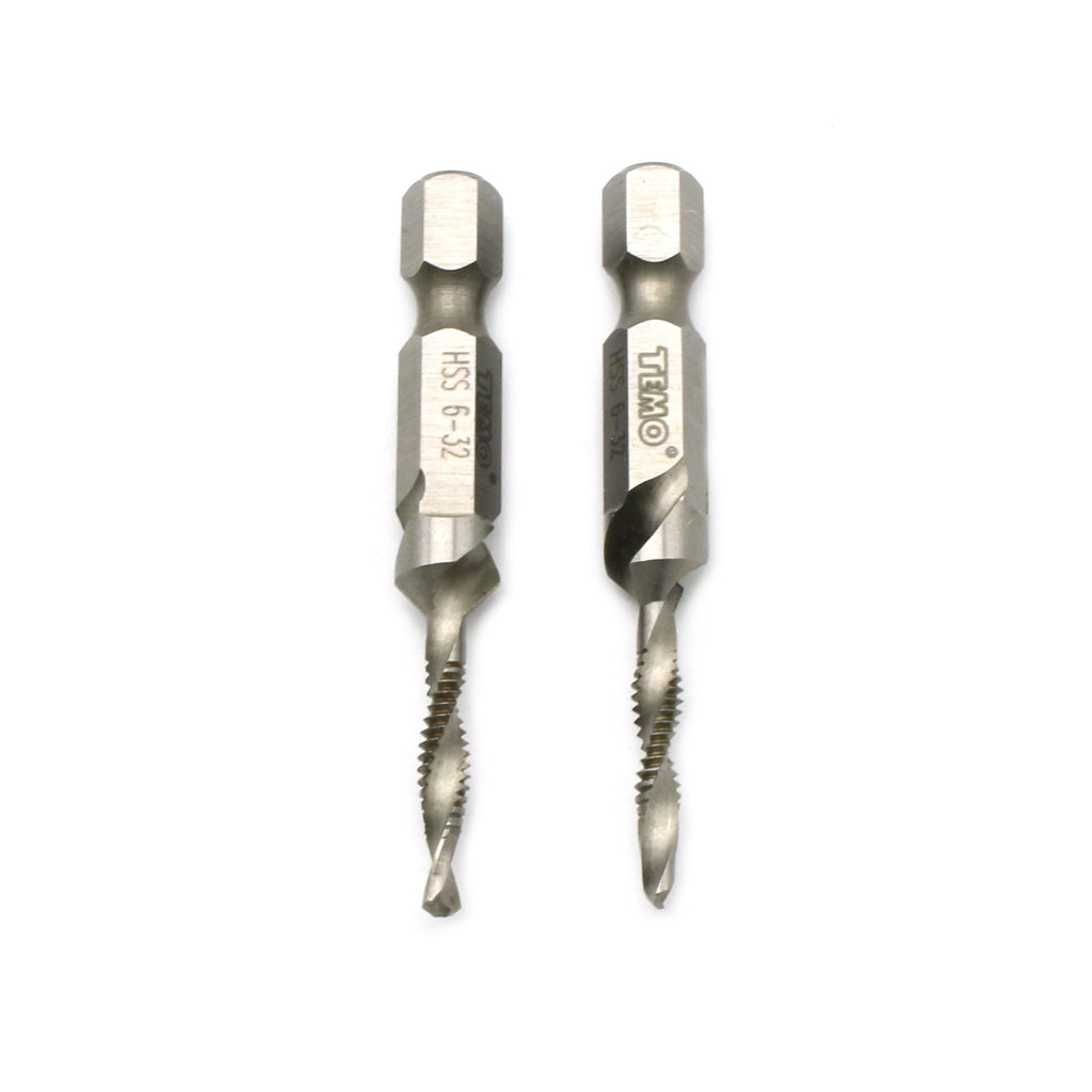 TEMO 2p M2 HSS 6-32 Combination Drill and Tap Deburr Countersink Hex Bit