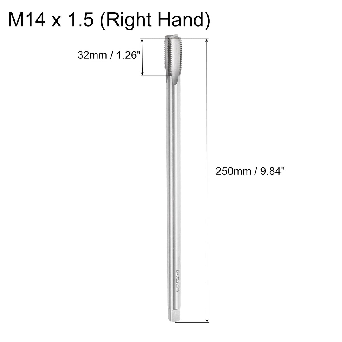 uxcell Metric Thread Tap M14 x 1.5 H2 250mm Extra Long Straight Flute Screw Thread Milling Machine Taps Threading Tapping Repair Tool