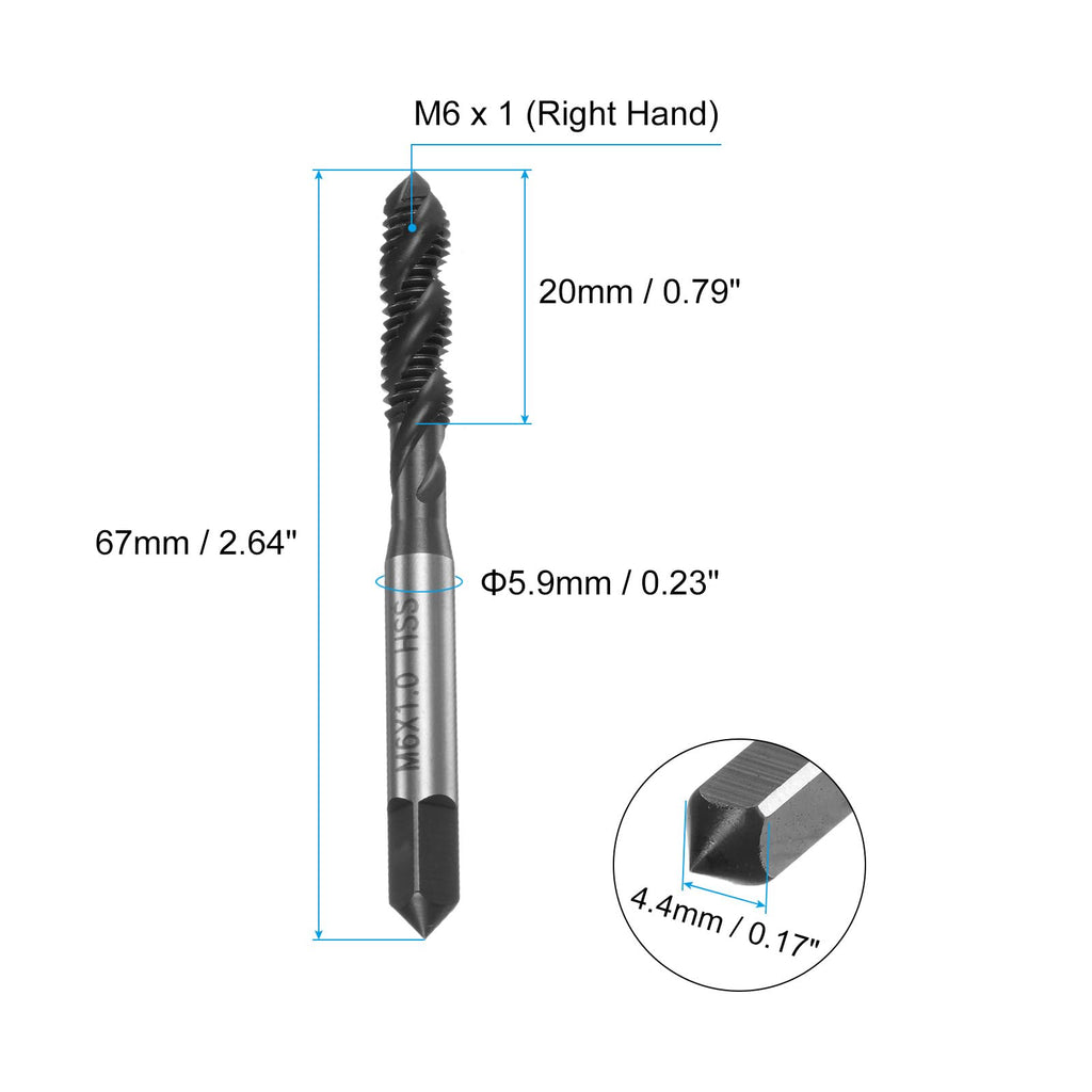 uxcell 6pcs Metric Spiral Flute Thread Taps, M6 x 1 H2 Screw Threading Tap, Nitride Coated 6542 High Speed Steel Machine Tapping Tools for Machinist Repair