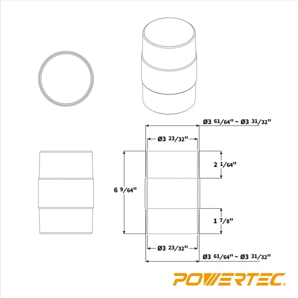 POWERTEC 70123W 4-Inch Dust Hose Connector w/Quick Connect Splice Adapter, ABS Plastic, 1PK