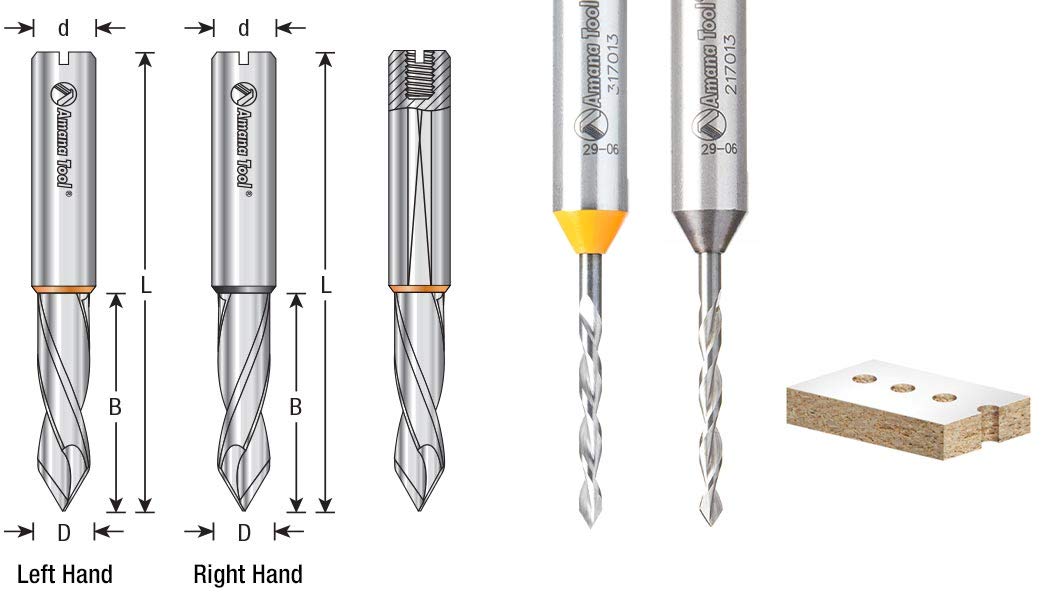 Amana Tool 217015 Solid Carbide Dowel Drill Bit Through Hole Boring Drill Bits 5mm Dia x 70mm L SHK Right Hand