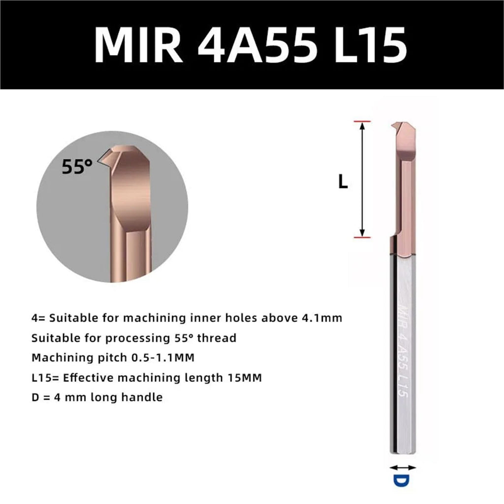 Boring Cutter MIR Boring Cutter for Threading Coated Carbide Internal Lathe Turing Tool Copying Small Hole(MIR 4 A55 L15)