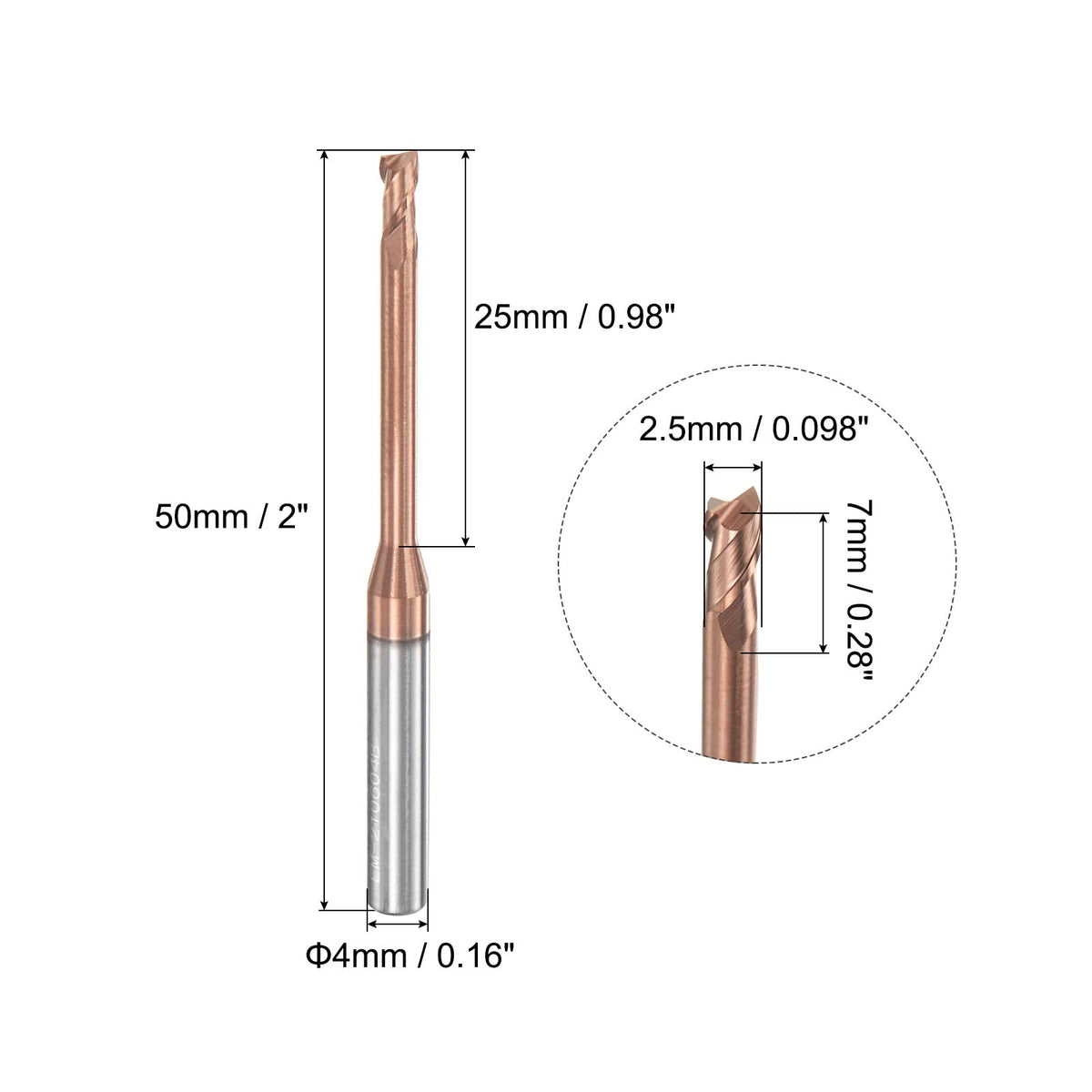 uxcell Square Nose End Mill, 2.5mm Solid Carbide AlTiSin Coated Long Reach CNC Router Bits 2 Flutes Milling Cutter with Extended Neck, 25mm Cutting Length 4mm Shank