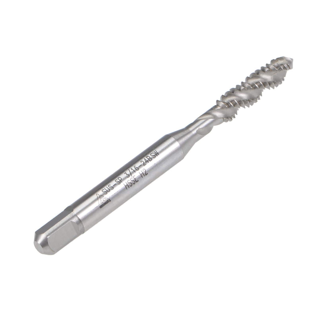 uxcell 3/16"-24 BSW Spiral Flute Thread Tap, Machine Threading Tap HSS-Cobalt Uncoated, Round Shank with Square End, H2 Tolerance