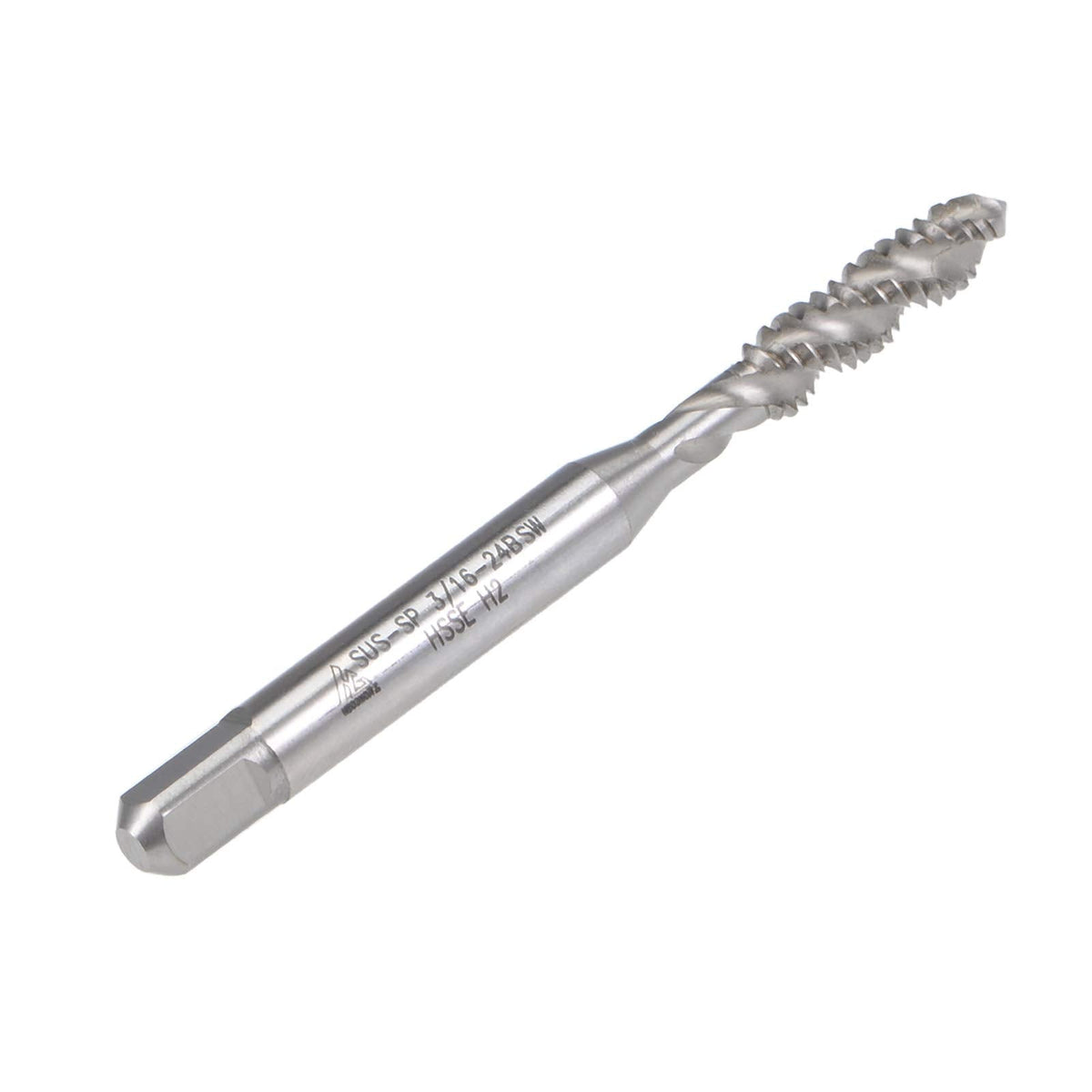 uxcell 3/16"-24 BSW Spiral Flute Thread Tap, Machine Threading Tap HSS-Cobalt Uncoated, Round Shank with Square End, H2 Tolerance