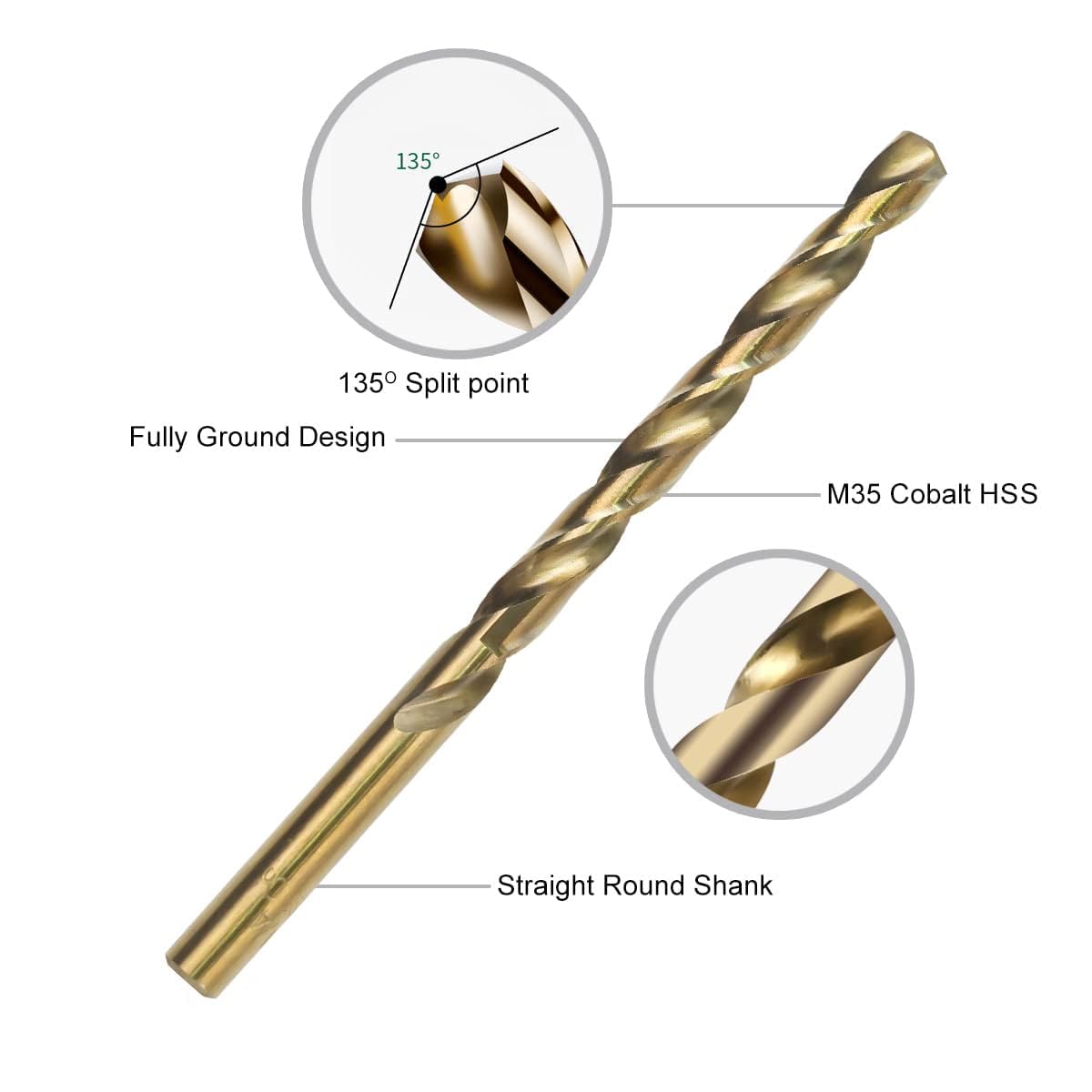 GMTOOLS 1/2 inch Cobalt Drill Bits, M35 HSS, 135 Degree Tip, Jobber Length Twist Drill Bit Set for Hard Metal, Stainless Steel, Cast Iron, Wood and Plastic, with Storage Case, Pack of 3