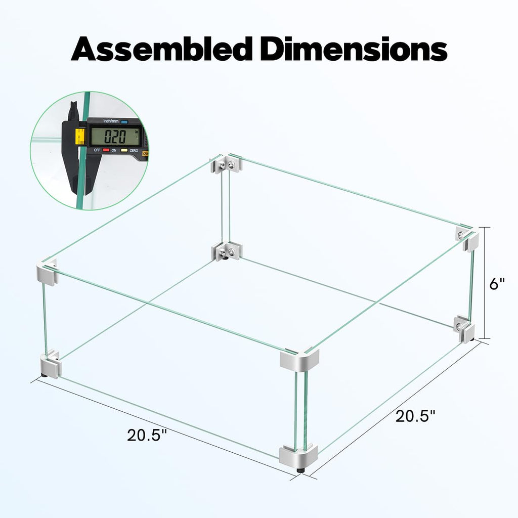 20.5" x 20.5" x 6" Glass Wind Guard for Fire Pit Table