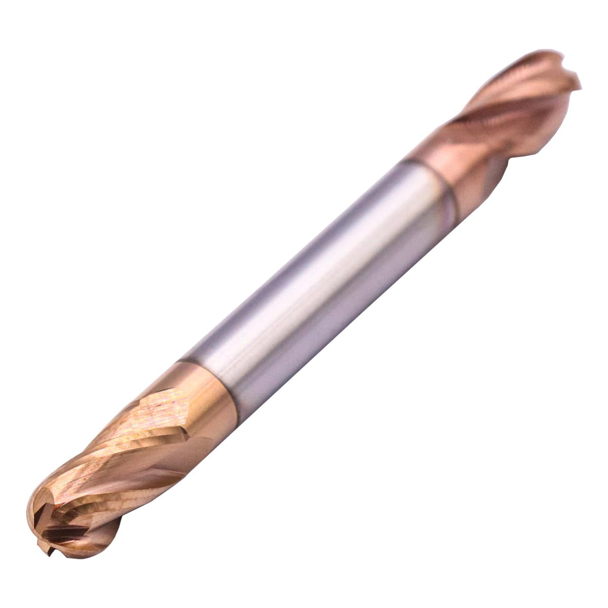 1/4" 4 Flute Solid Carbide Ball Nose End Mill, Double End, TiSiN Coated