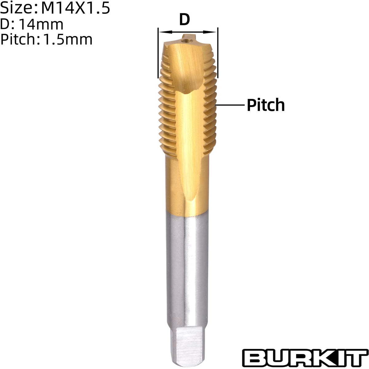 Burkit M14 X 1.5 Titanium Coated Spiral Point Tap